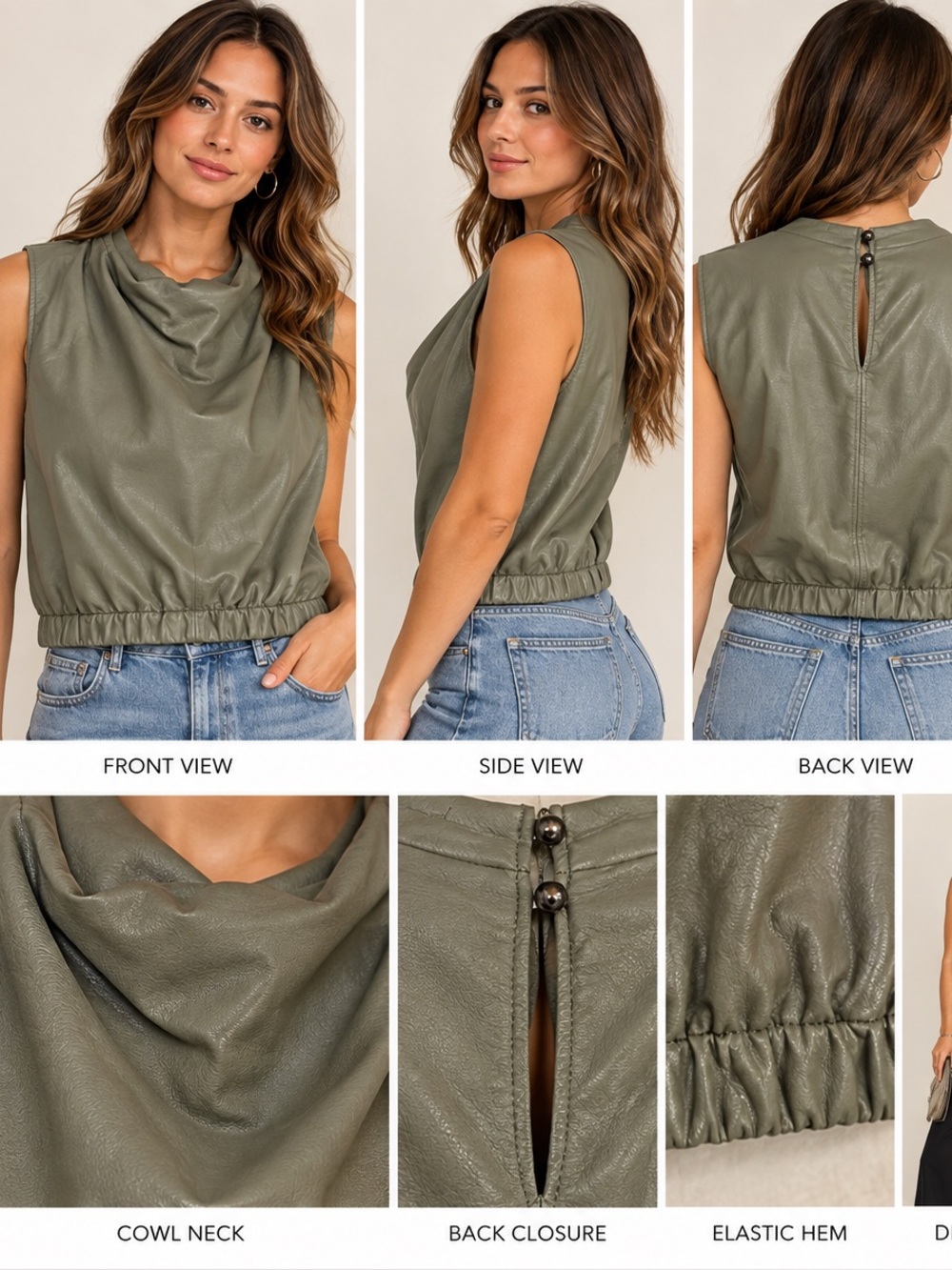 *READ* Maeve Faux Leather Cowl-Neck Top Green Draped Sleeveless M Anthropologie